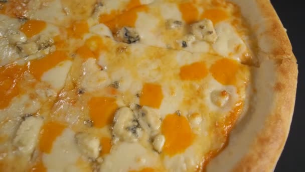 Slow Motion Close Tasty Pizza — Stock Video
