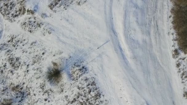Vue aérienne fille dans le champ en hiver 