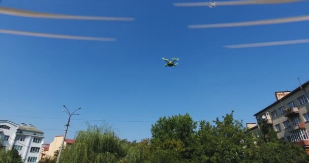 Aerial View Funny Experiment Watermelon Drone — Stock Video