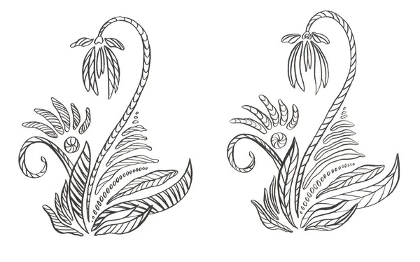 Контурна ілюстрація декоративна Квітка з елементами лінії — стокове фото