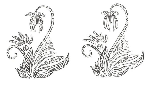 Ilustración vector contorno decorativo Flor con elementos de línea — Vector de stock