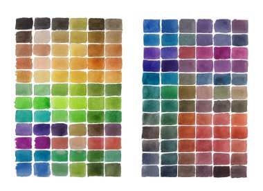 Suluboya Soyut mozaik el birçok kare renk çiziyor