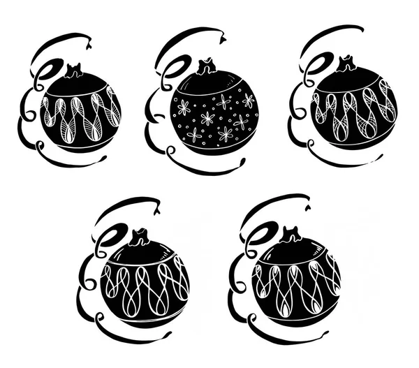 Set ilustrace černých vánoční hračky koule — Stock fotografie