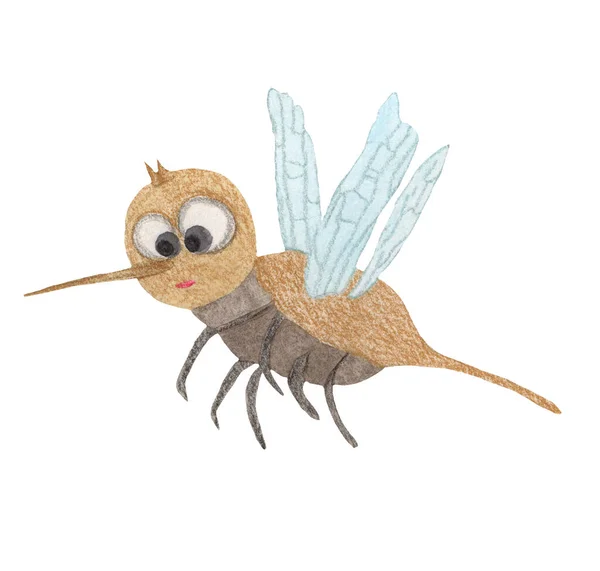 Tecknad Brun Insekt Mygga Akvarell Illustration Isolerad Vit Bakgrund — Stockfoto
