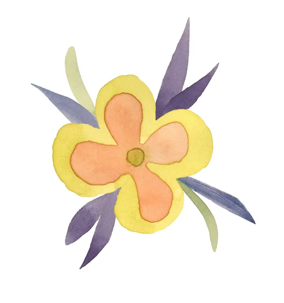 葉と黄色い花を咲かせます あなたのデザインのための装飾的な要素 渦巻き — ストック写真