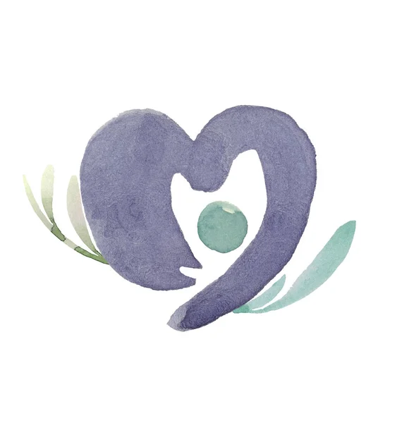 Aquarelle Dessinée Main Coeur Violet Sur Fond Blanc Objets Isolés — Photo