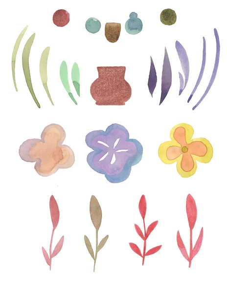 Akwarela Clipart Kwiatowy Element Gałąź Kwiat Elementy Dekoracyjne Projektu Liście — Zdjęcie stockowe