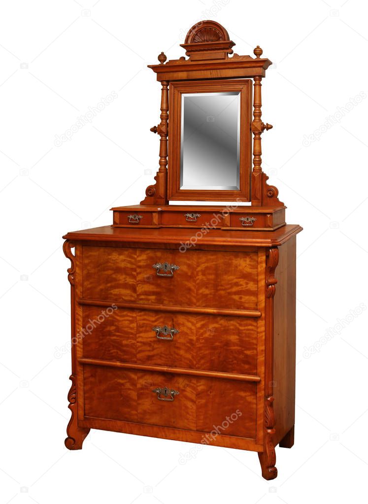 Old vintage antique chest of drawers, with a mirror
