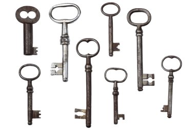 beyaz zemin üzerine eski vintage anahtar