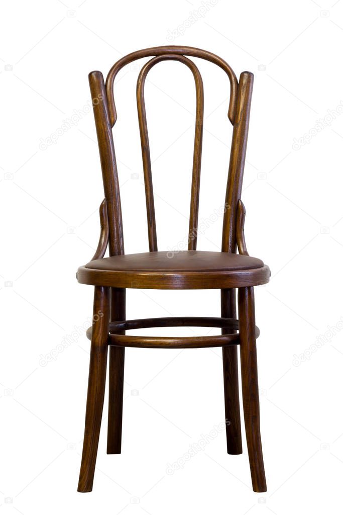 Brown bentwood chair, isolated on white background