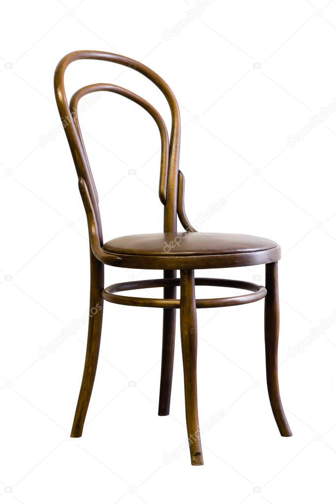 Brown bentwood chair, isolated on white background