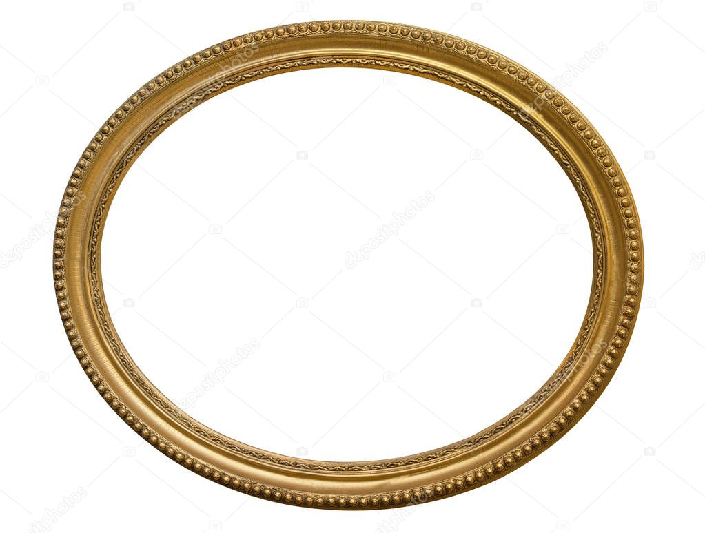Gold oval picture frame. Isolated over white