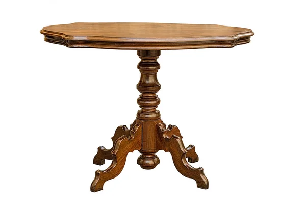 Beyaz izole kahverengi ahşap yuvarlak masa