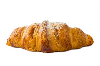 bir beyaz arka plan closeup izole pudra şekeri serpilir kruvasan