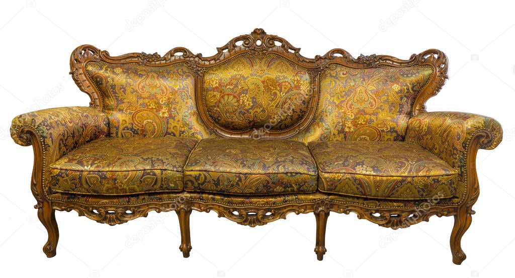 Vintage luxury Golden sofa Armchair isolated on white