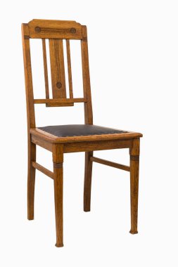 Beyaz arkaplanda izole edilmiş Eski Meşe Sandalyesi