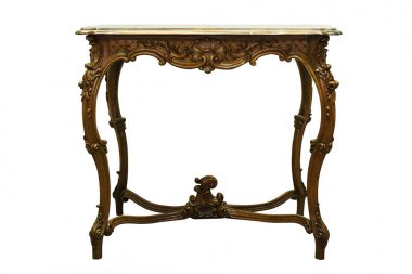 vintage küçük sert ahşap masa üzerinde beyaz izole