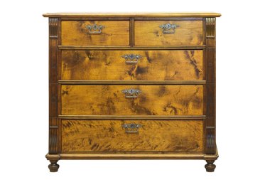 Beyaz arka planda eski antika çekmeceler.