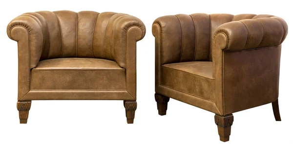 Beyaz izole kahverengi vintage koltuklar art deco tarz