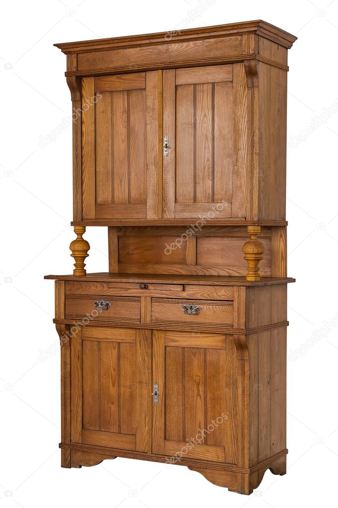 Old wooden cabinet isolated on white
