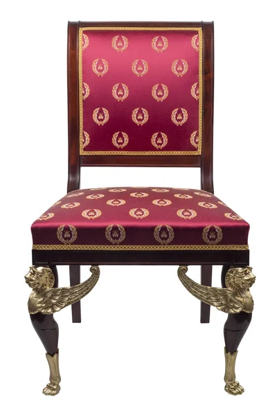Vintage luksusowy czerwony fotel sofa z brązu odlewy izolowane na białym — Zdjęcie stockowe