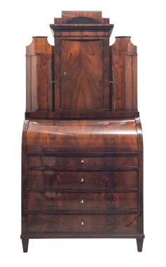 Beyaz arka planda izole edilmiş antik maun tahta yazı masası