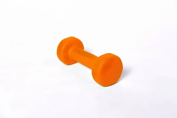 Haltere Laranja Para Fitness Coberto Com Material Macio Fundo Branco — Fotografia de Stock