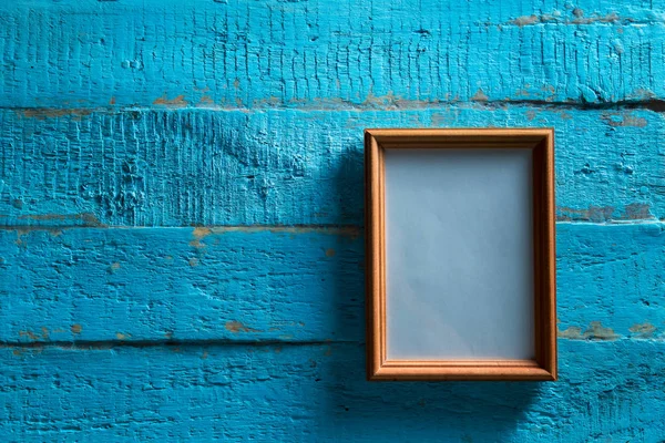 Houten Fotolijst Oude Blauwe Houten Getextureerde Muur Met Lege Ruimte — Stockfoto