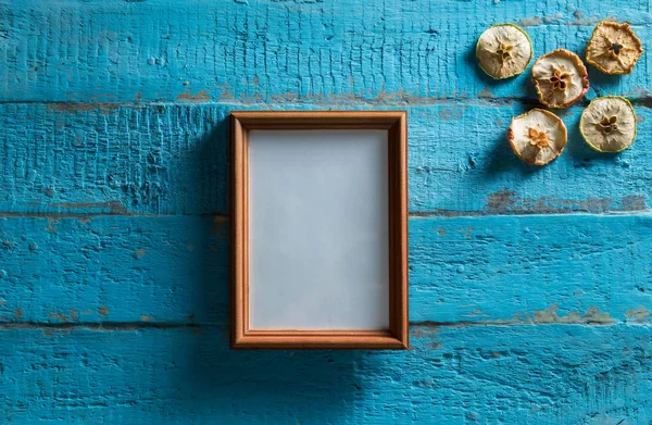 Houten Fotolijst Oude Blauwe Houten Getextureerde Muur Met Lege Ruimte — Stockfoto