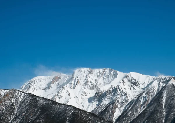 Горные Вершины Карачаево Черкесии Снегу Против Голубого Неба Зеленого Хвойного — стоковое фото
