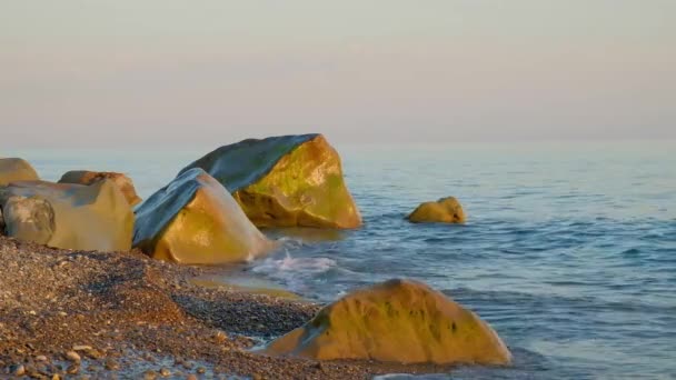 Olas Agua Mar Lavan Grandes Piedras Playa Noche Verano Estado — Vídeo de stock