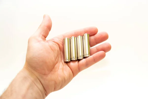 Batteries Mans Male Hand Light Background — Stockfoto