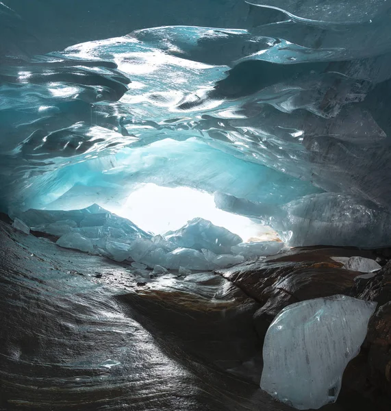 Motifs Sur Plafond Glace Intérieur Grotte Glaciaire Glacier Montagne Alibek — Photo