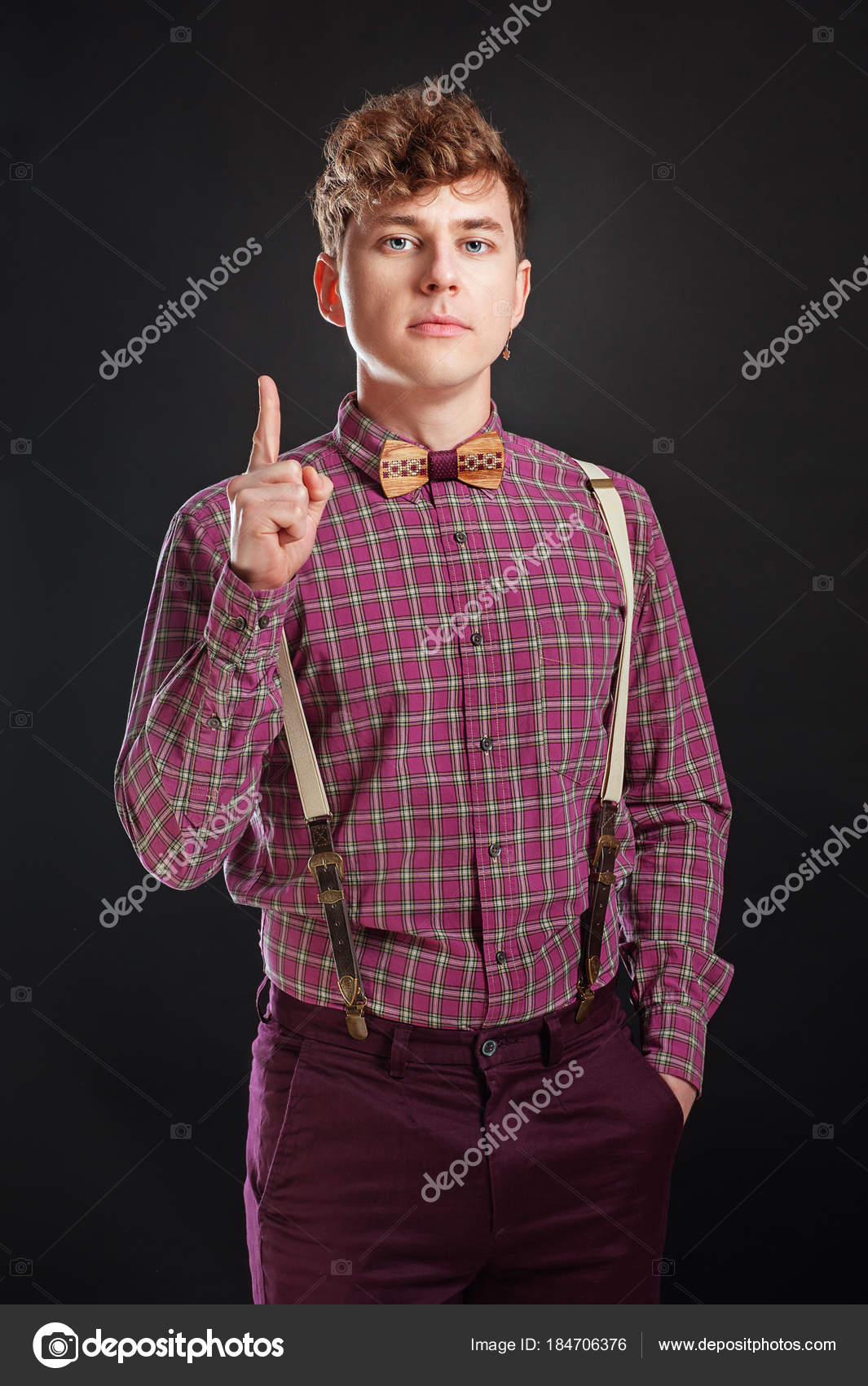 Fresh Idea Attention Handsome Young Man Vintage Shirt Curly