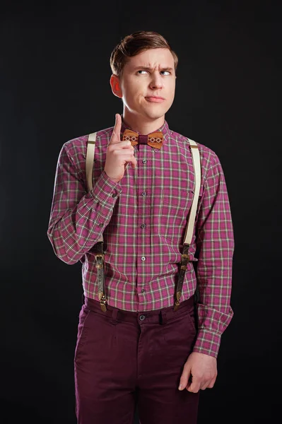 Porträtt Tankeväckande Allvarlig Smart Vetenskapliga Man Vintage Shirt Fluga Med — Stockfoto