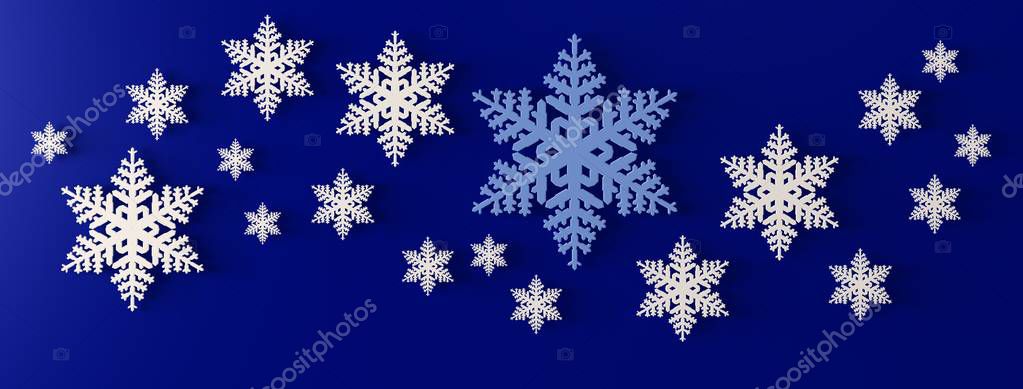 Realistic snowflakes, social media cover background. Stock Photo