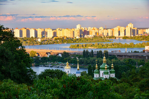 Evening, sumer landscape of Vydubitsky monastery in Kiev, Ukraine