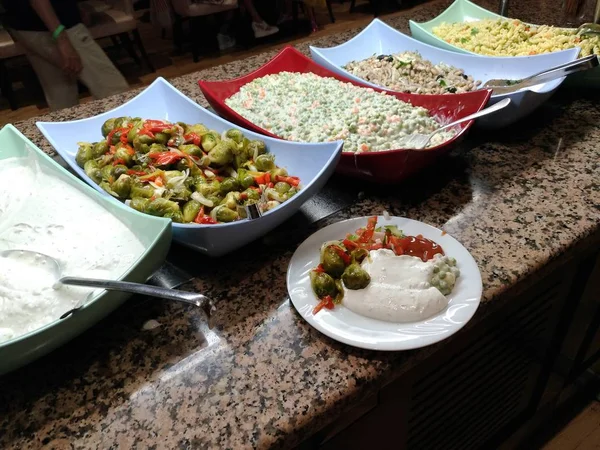 Finished dishes, buffet, all-inclusive hotel restaurant in Turkey, national and European cuisine