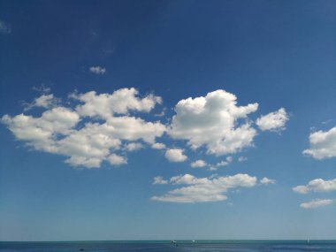 Küçük beyaz bulutlar mavi gökyüzüne karşı oluşan bir küme. 