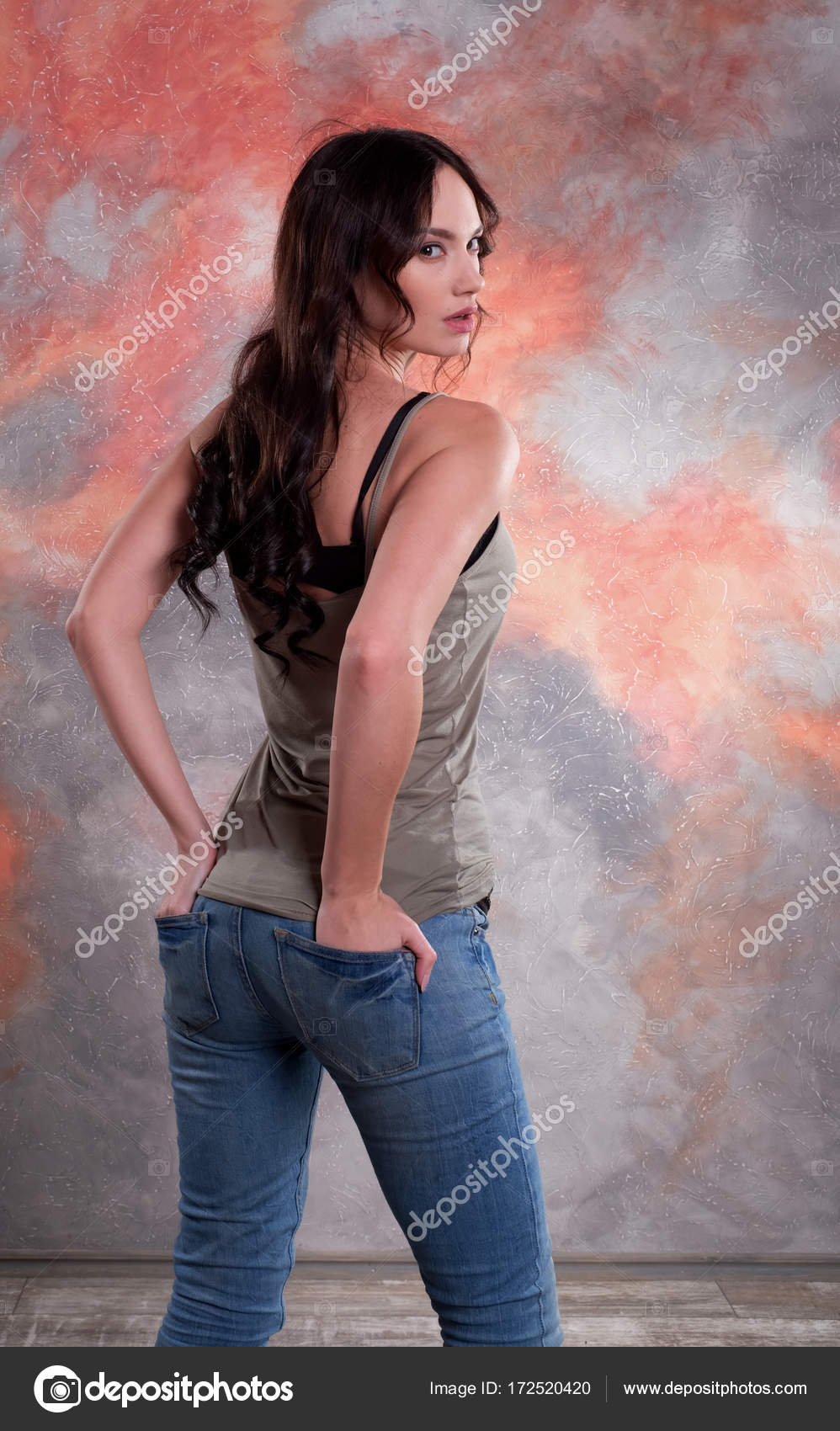 Picture Natalia Larioshina posing female Jeans Back view Glance