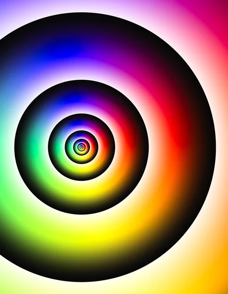 Rainbow colored round circles with black lines fractals pattern