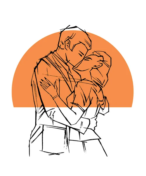 Retro stylad par kyssar framför sunset — Stock vektor