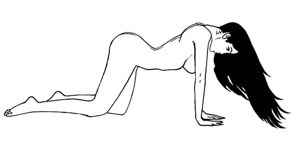 Siyah saçlı çıplak kadın seksi poz