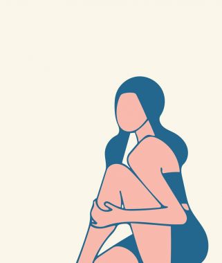 Oturan kız, diz, tutunarak minimalizm