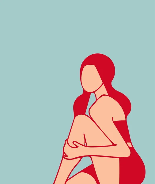 Menina sentada, segurando o joelho, minimalismo — Vetor de Stock