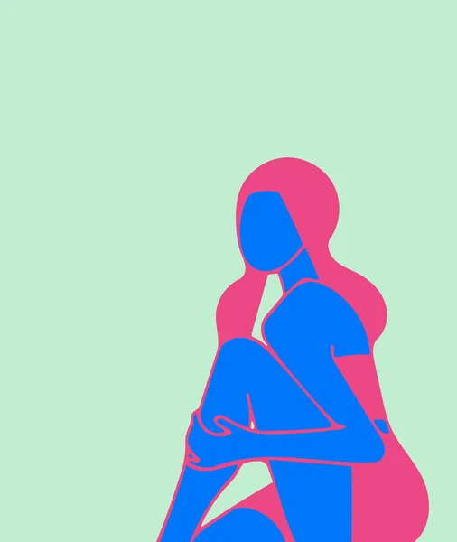 Fille assise, s'accrochant au genou, minimalisme — Image vectorielle