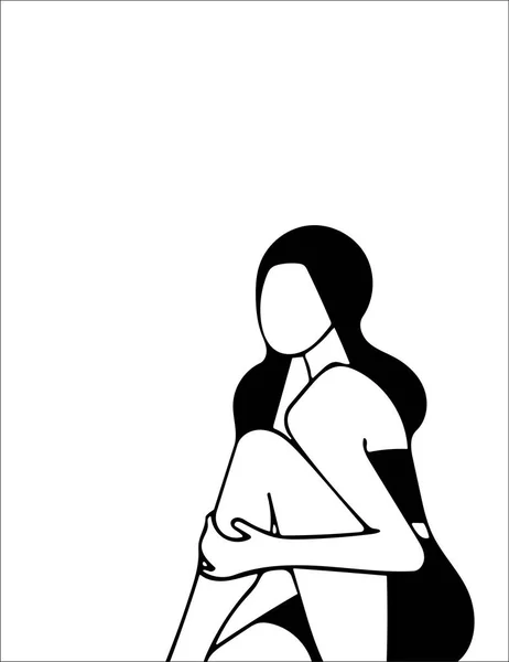 Niña sentada, aferrada a la rodilla, minimalismo — Vector de stock