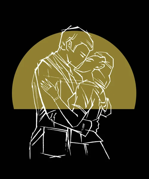 Retro stylad par kyssar framför golden sun — Stock vektor