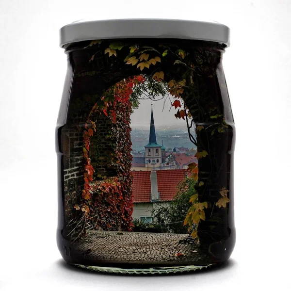 Prague paysage d'automne dans un pot — Photo