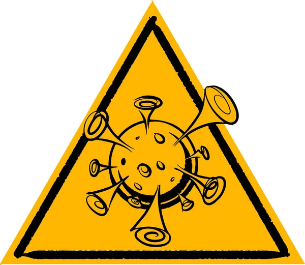 Precaución: virus. Señal de advertencia amarilla - estilo cómics — Archivo Imágenes Vectoriales